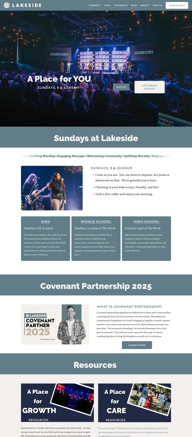 Screenshot 1 of Lakeside Church (Example Squarespace Church/Religious Organization Website)