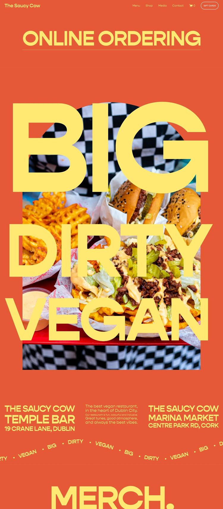 Screenshot 1 of The Saucy Cow (Example Squarespace Restaurant Website)