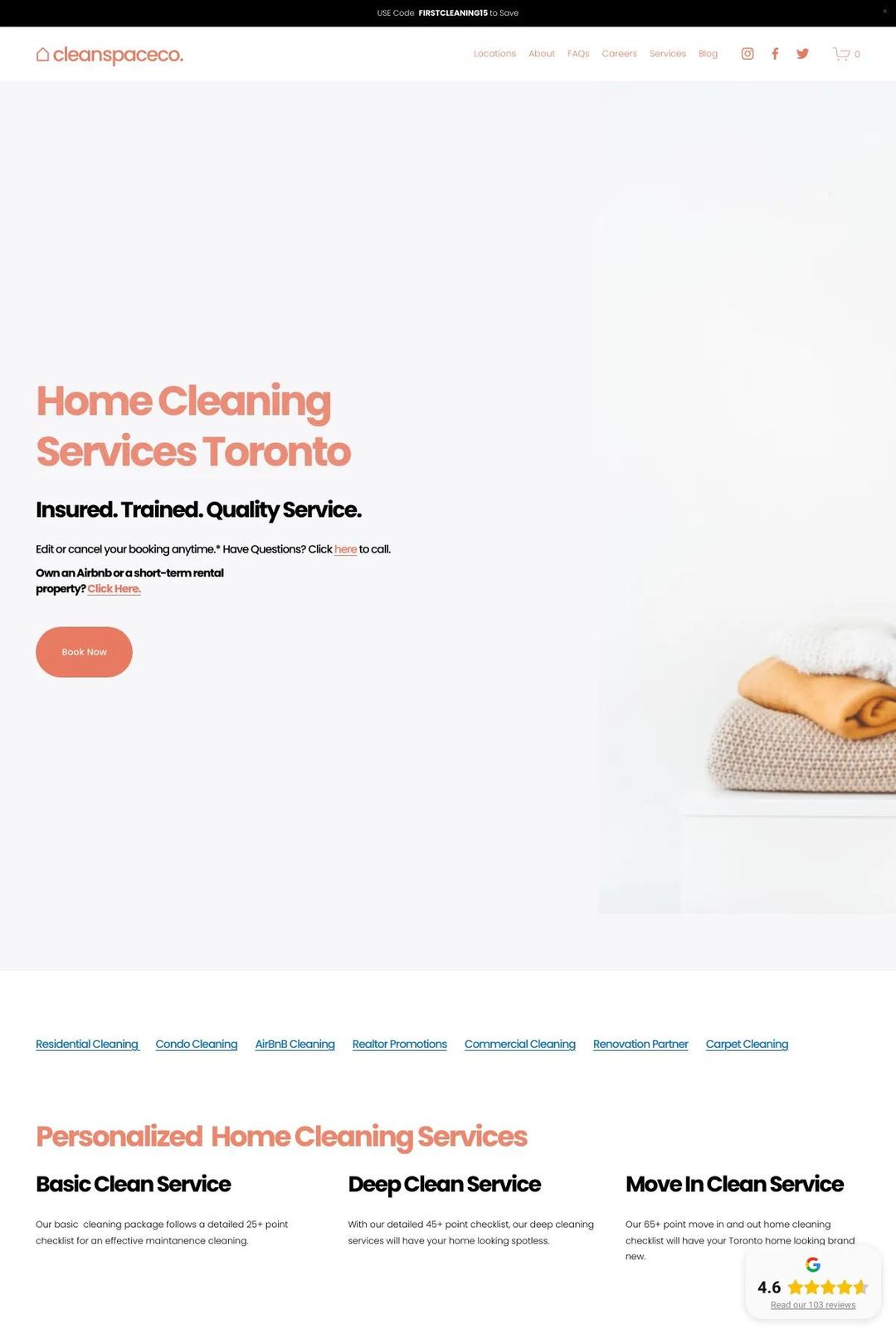 Screenshot 1 of CleanSpace Co (Example Squarespace Cleaning Services Website)
