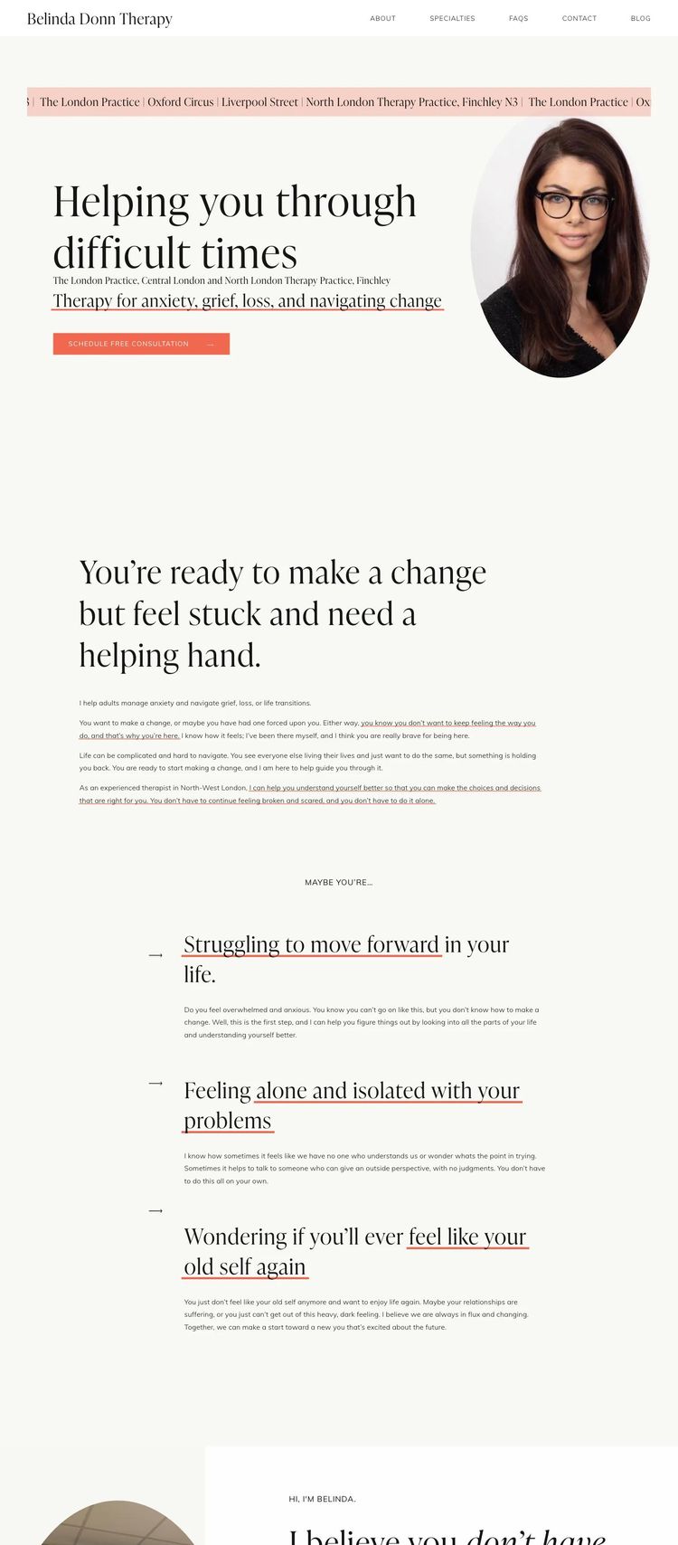 Screenshot 2 of Belinda Donn Therapy (Example Squarespace Therapist Website)