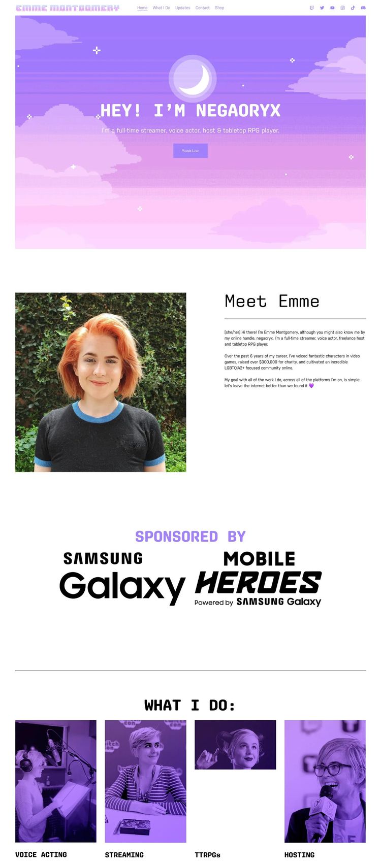 Screenshot 1 of Emme Montgomery (Example Squarespace Actor/Performer Website)