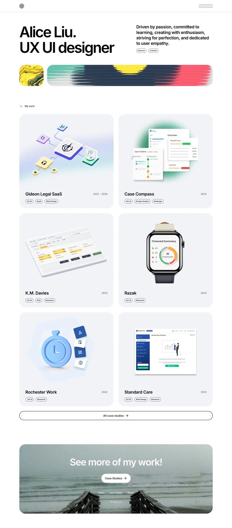 Screenshot 2 of Alice Liu (Example Framer Design Portfolio Website)
