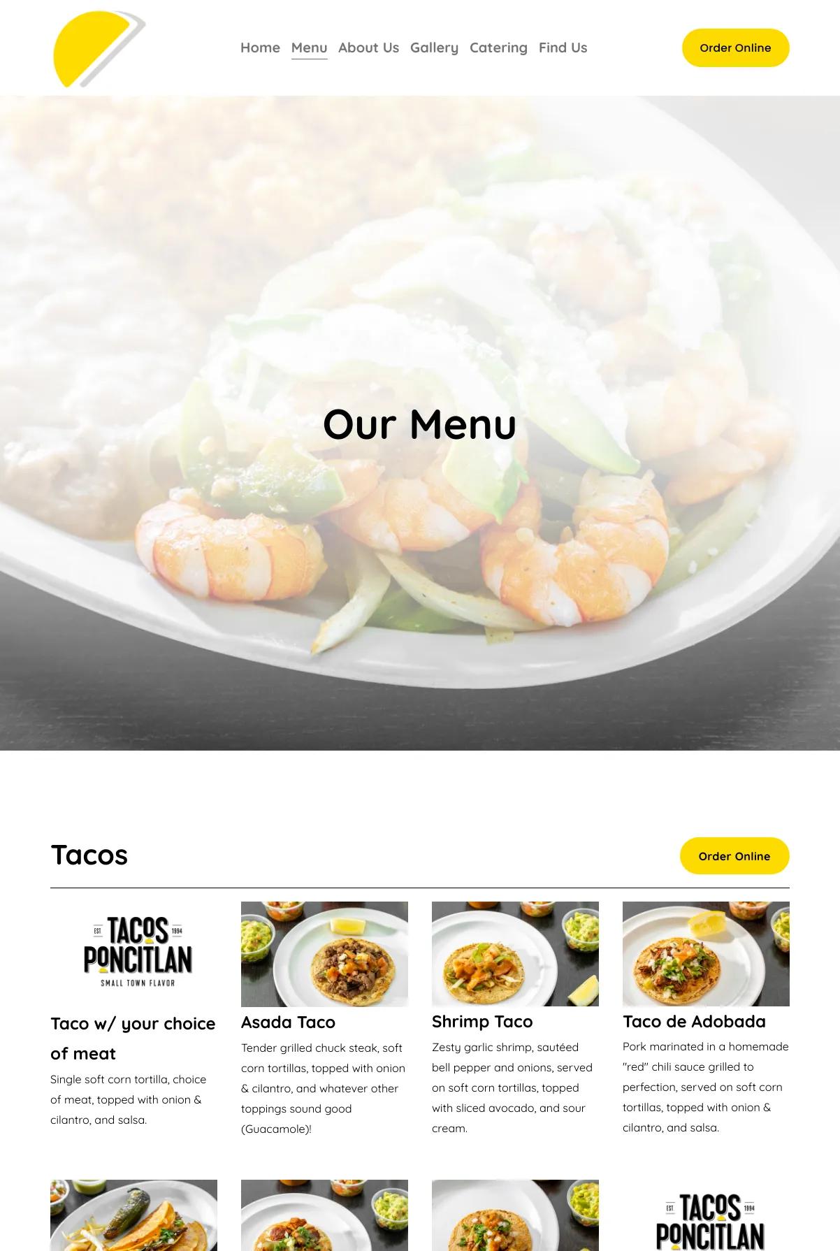 Screenshot 2 of Tacos Poncitlan (Example Squarespace Restaurant Website)