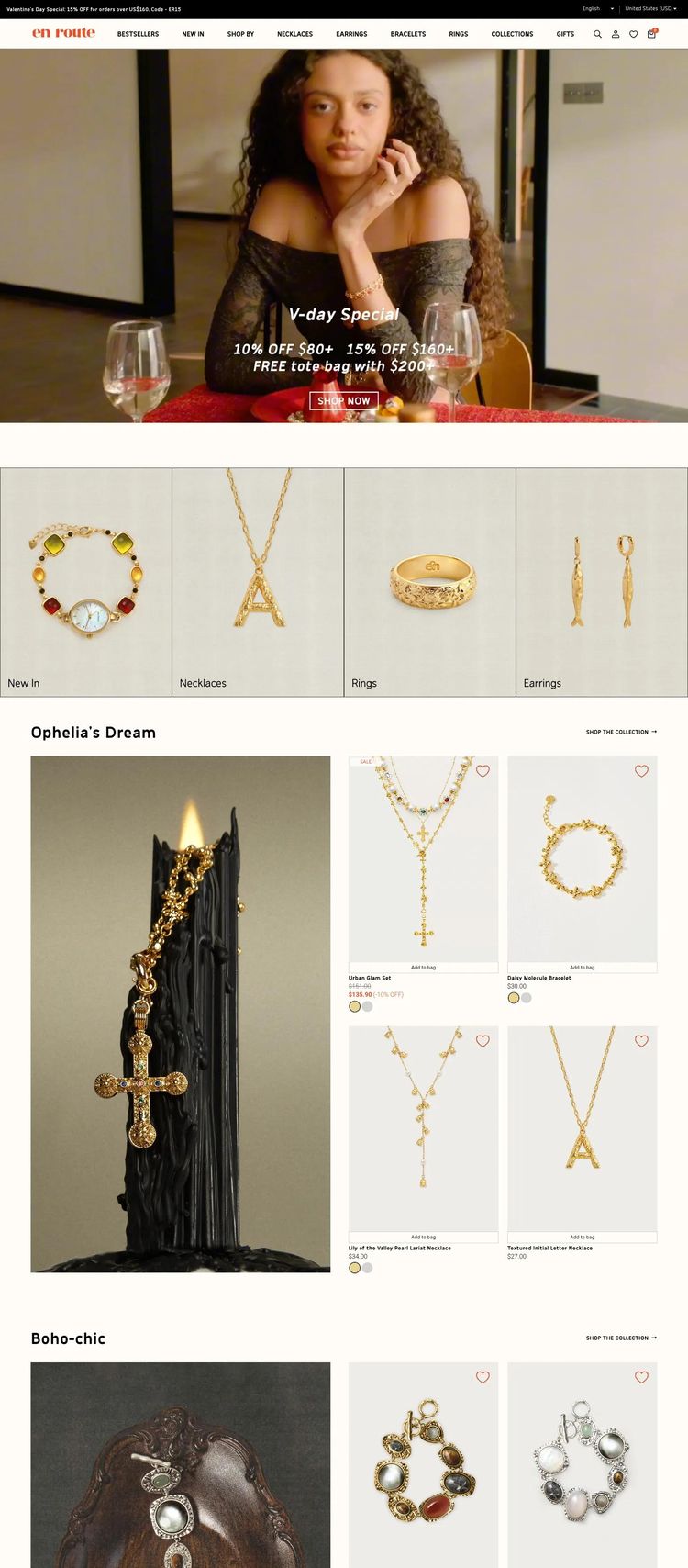 Screenshot 1 of En Route Jewelry (Example Shopify Jewelry Website)