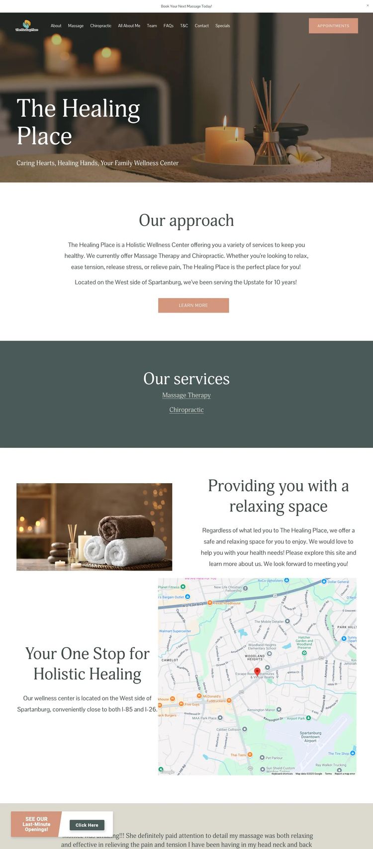 Screenshot 1 of The Healing Place (Example Squarespace Esthetician Website)