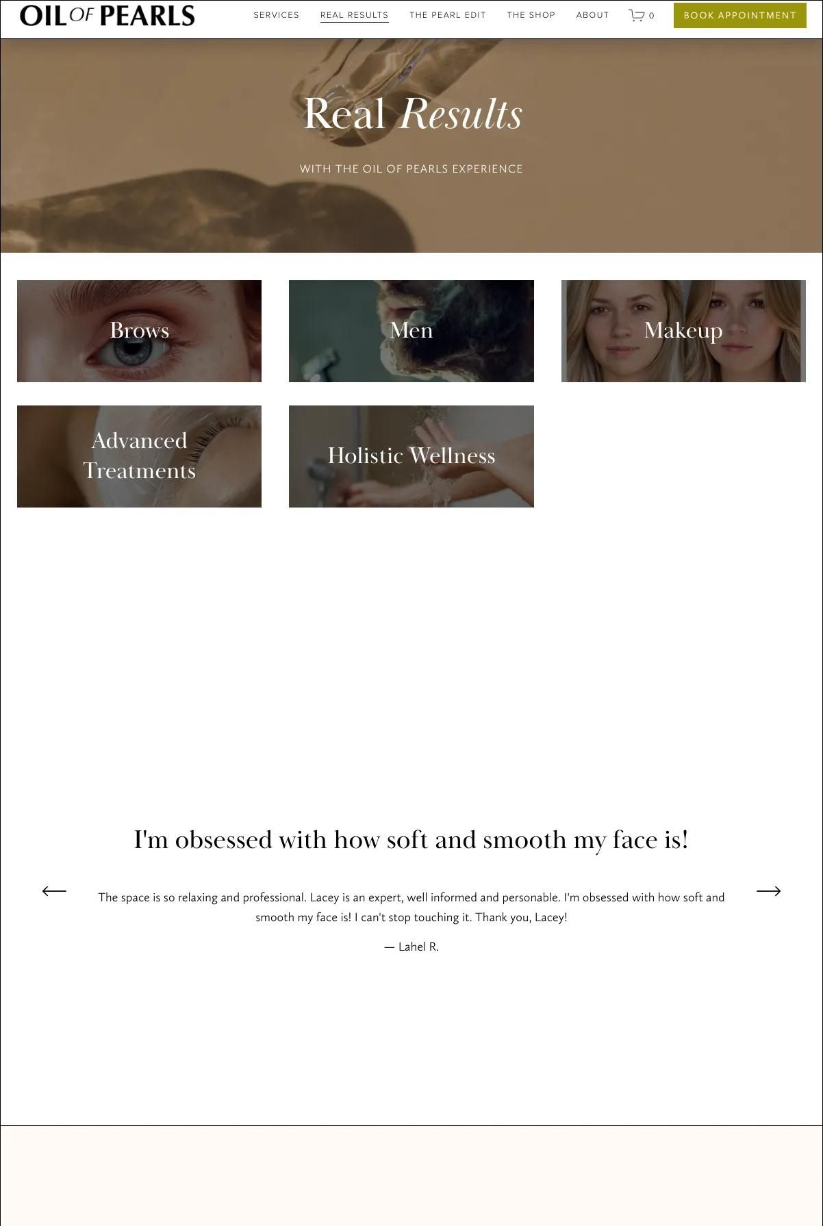 Screenshot 3 of OIL OF PEARLS (Example Squarespace Esthetician Website)
