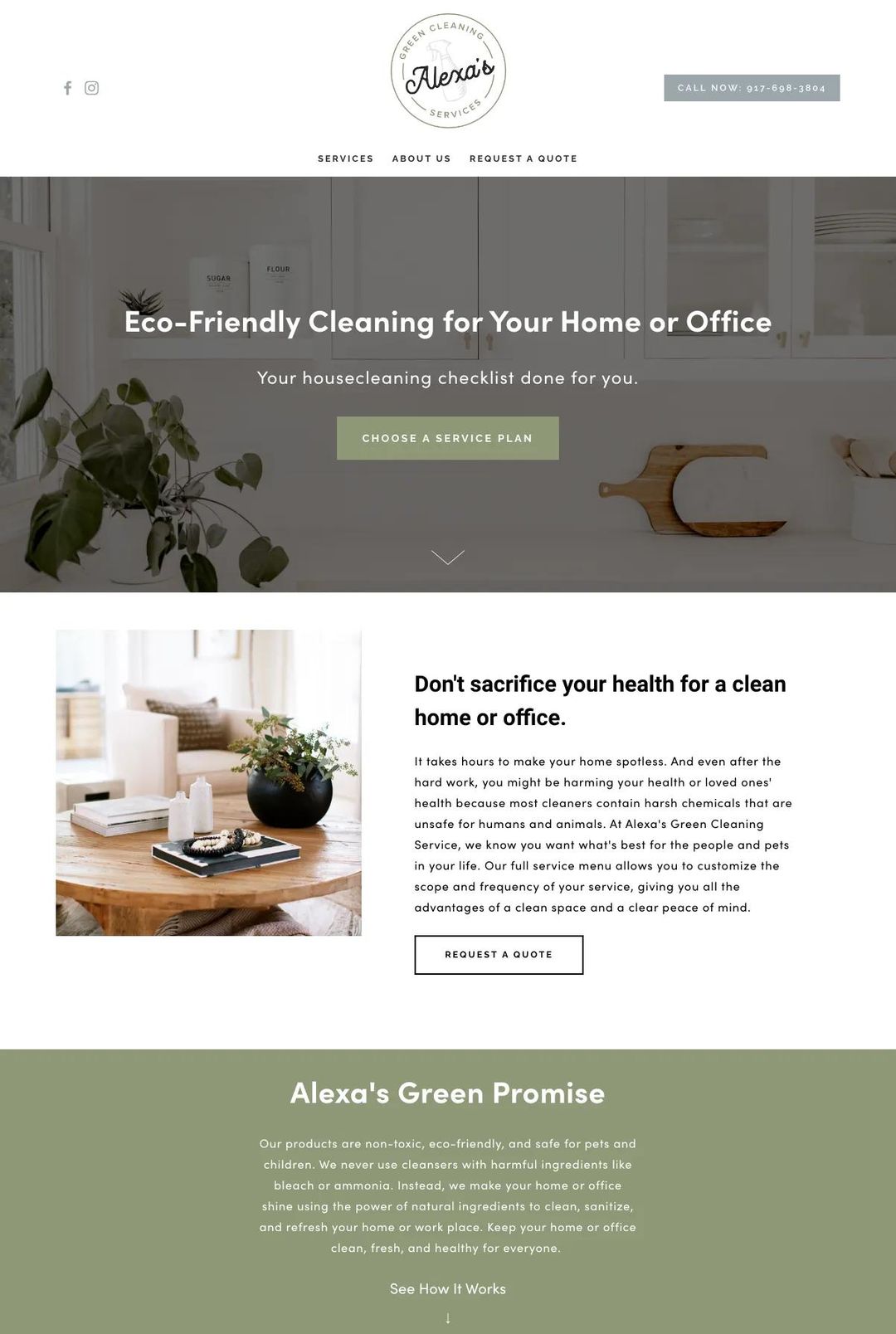 Screenshot 1 of Alexa's Green Cleaning Service (Example Squarespace Cleaning Services Website)