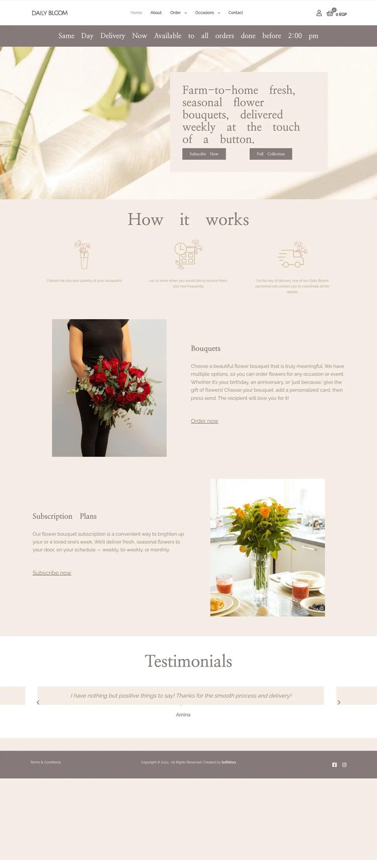 Screenshot 2 of Daily Bloom (Example WordPress Florist Website)