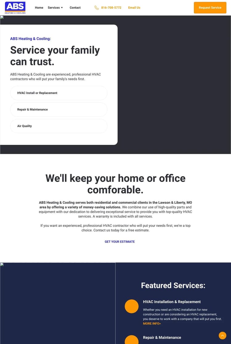 Screenshot 1 of ABS Heating & Cooling (Example Webflow HVAC Website)