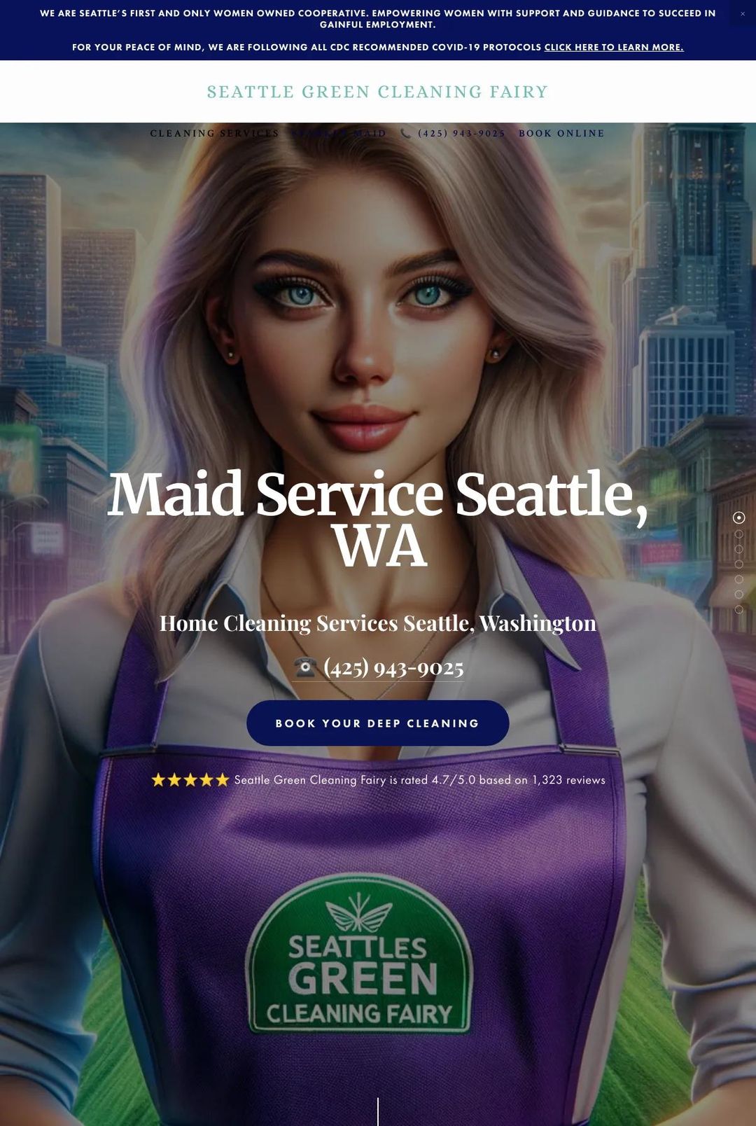 Screenshot 1 of Seattle Green Cleaning Fairy (Example Squarespace Cleaning Services Website)