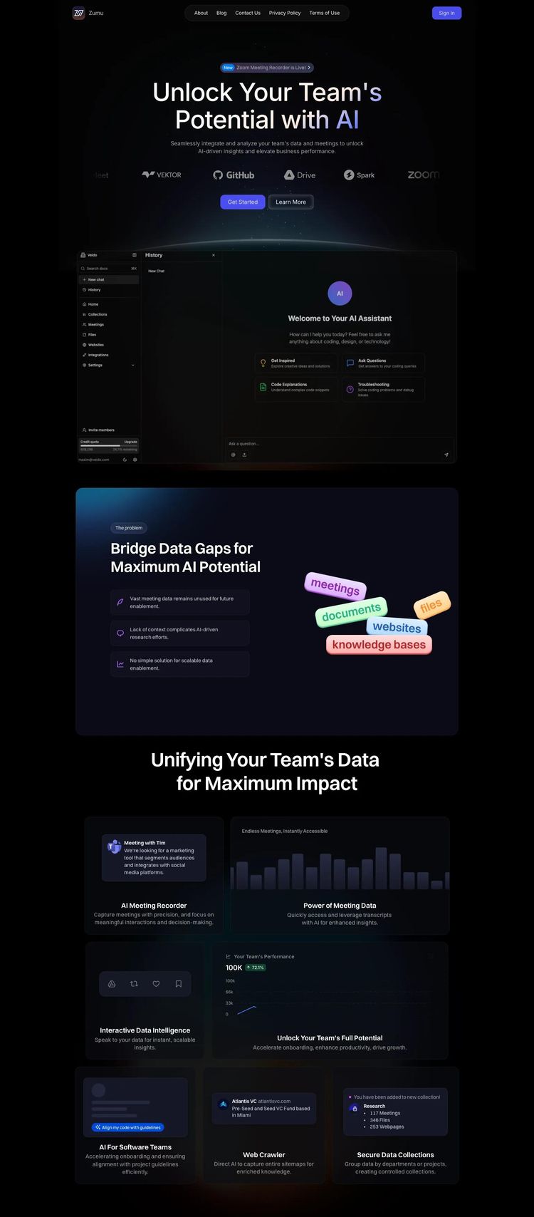 Screenshot 1 of Zumu (Example Framer AI and Machine Learning Website)