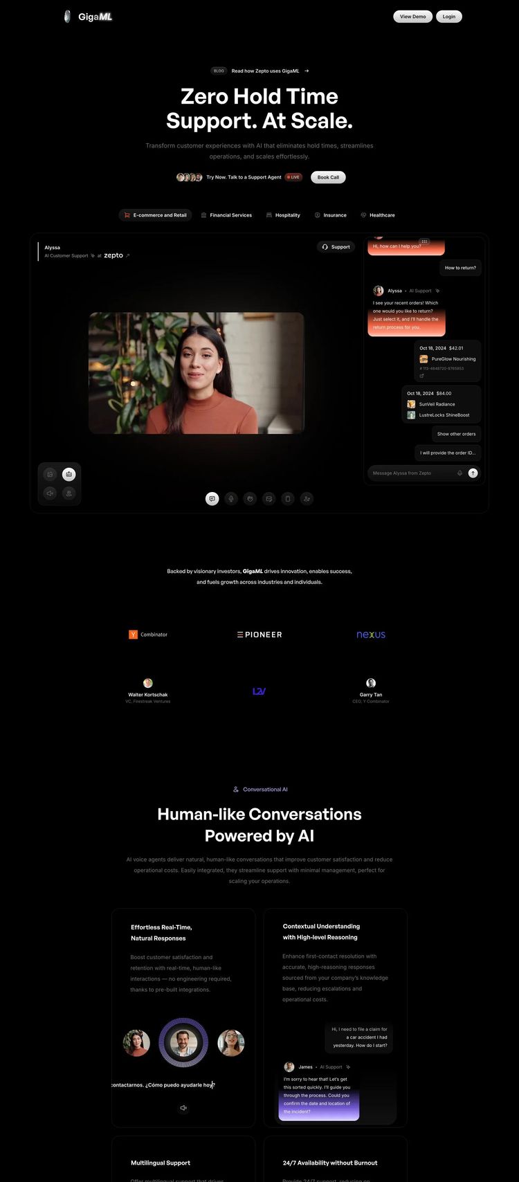 Screenshot 2 of GigaML (Example Framer AI and Machine Learning Website)