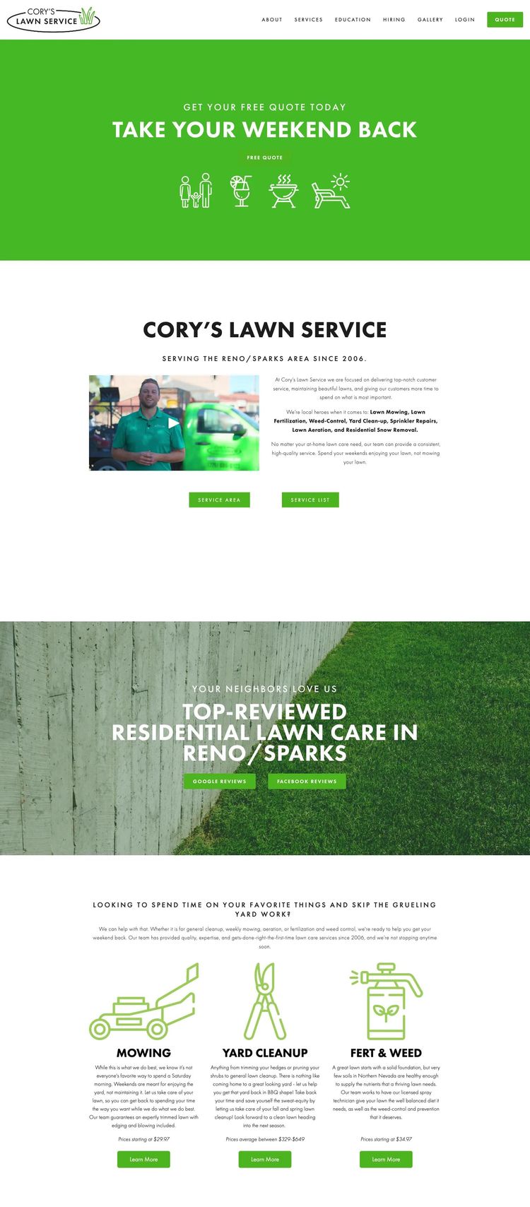 Screenshot 1 of Cory’s Lawn Service (Example Squarespace Lawn Care Website)