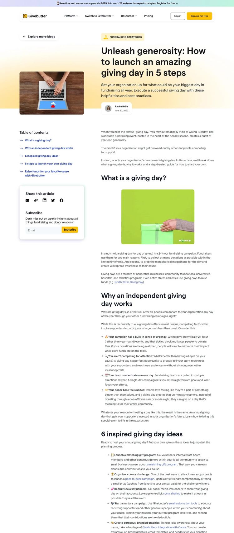 Screenshot 1 of Givebutter (Example Webflow Blog Website)