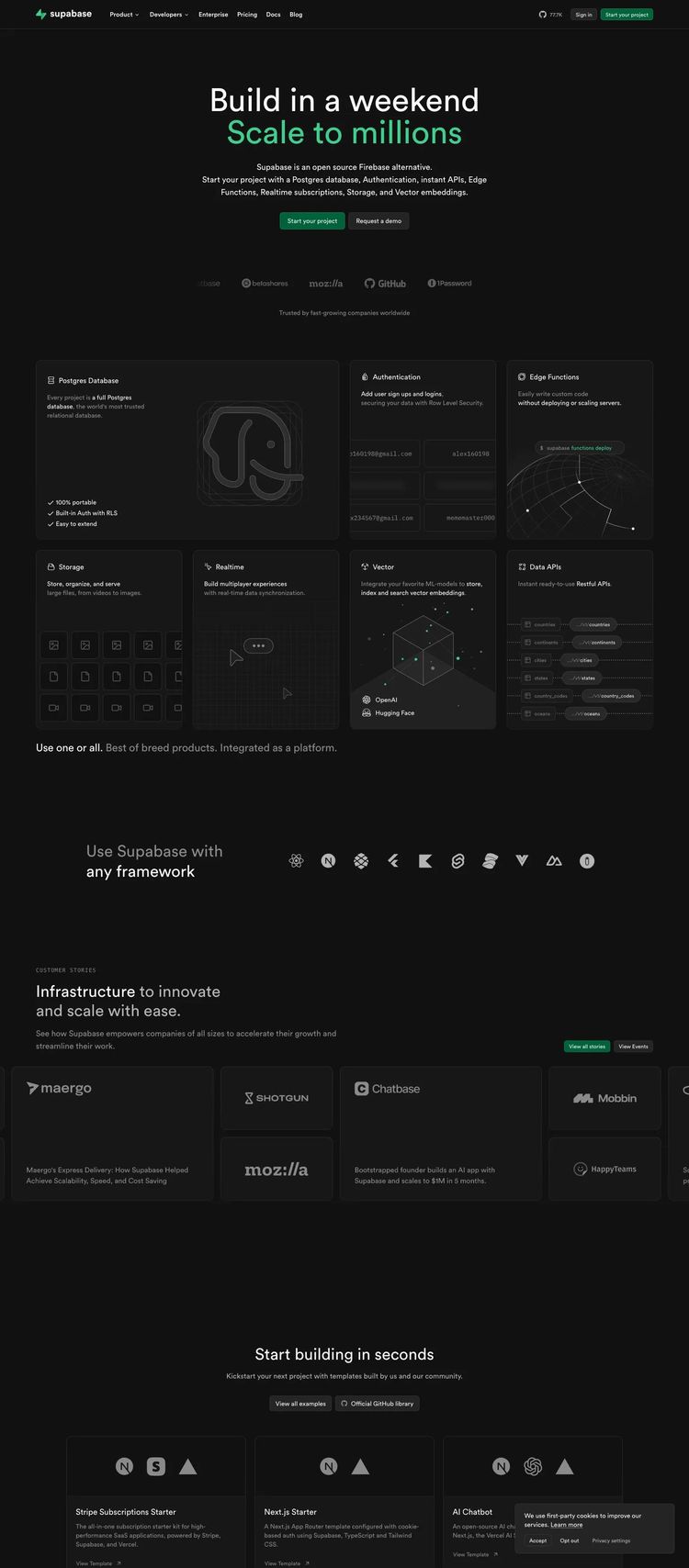 Screenshot 2 of Supabase (Example Next.js Developer Tools Website)