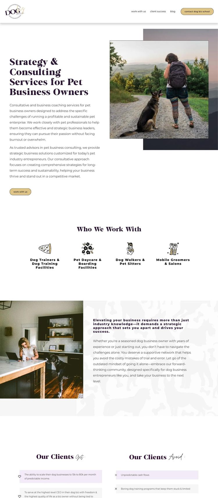 Screenshot 1 of Dog Biz School (Example Squarespace Life/Business Coach Website)