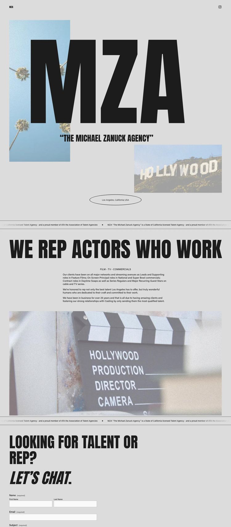 Screenshot 2 of Michael Zanuck Agency (Example Squarespace Actor/Performer Website)