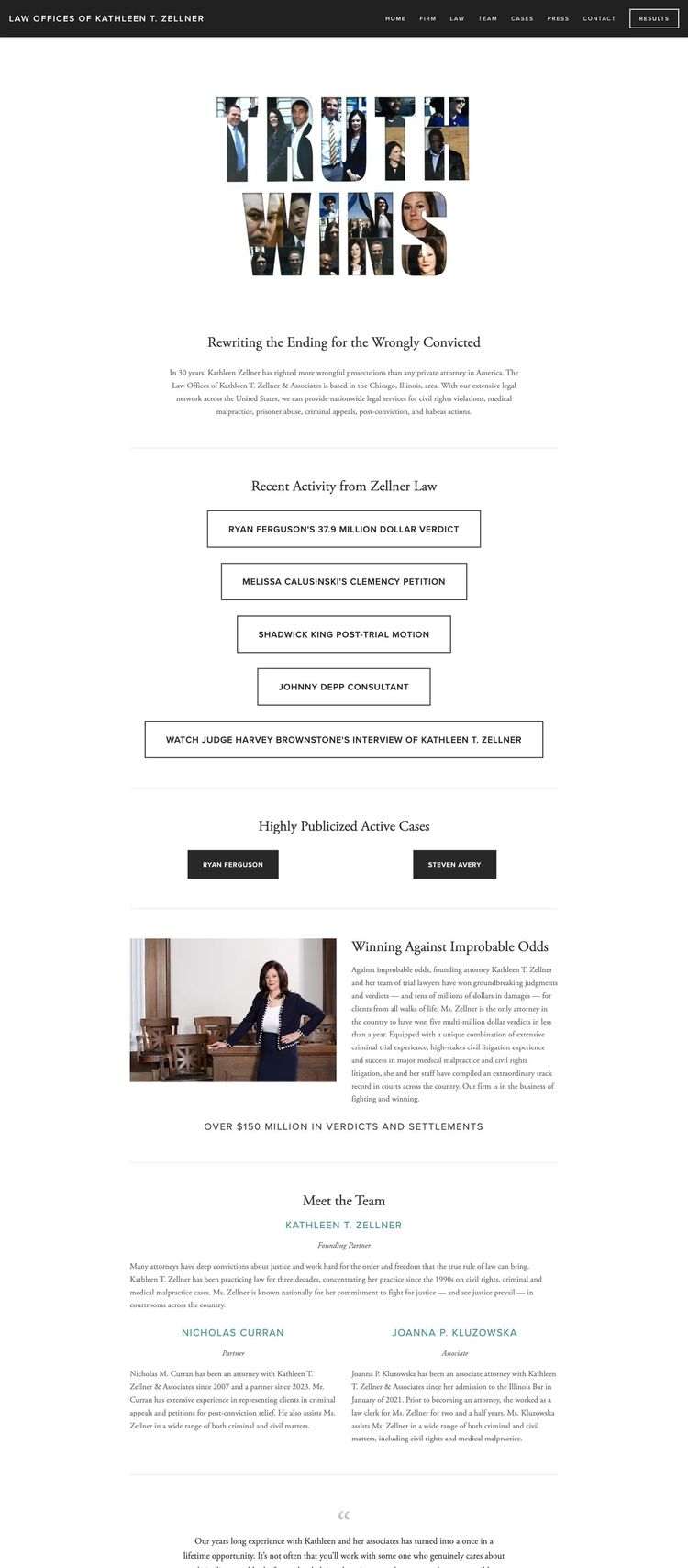 Screenshot 1 of Law Offices of Kathleen T. Zellner & Associates (Example Squarespace Law Firm Website)