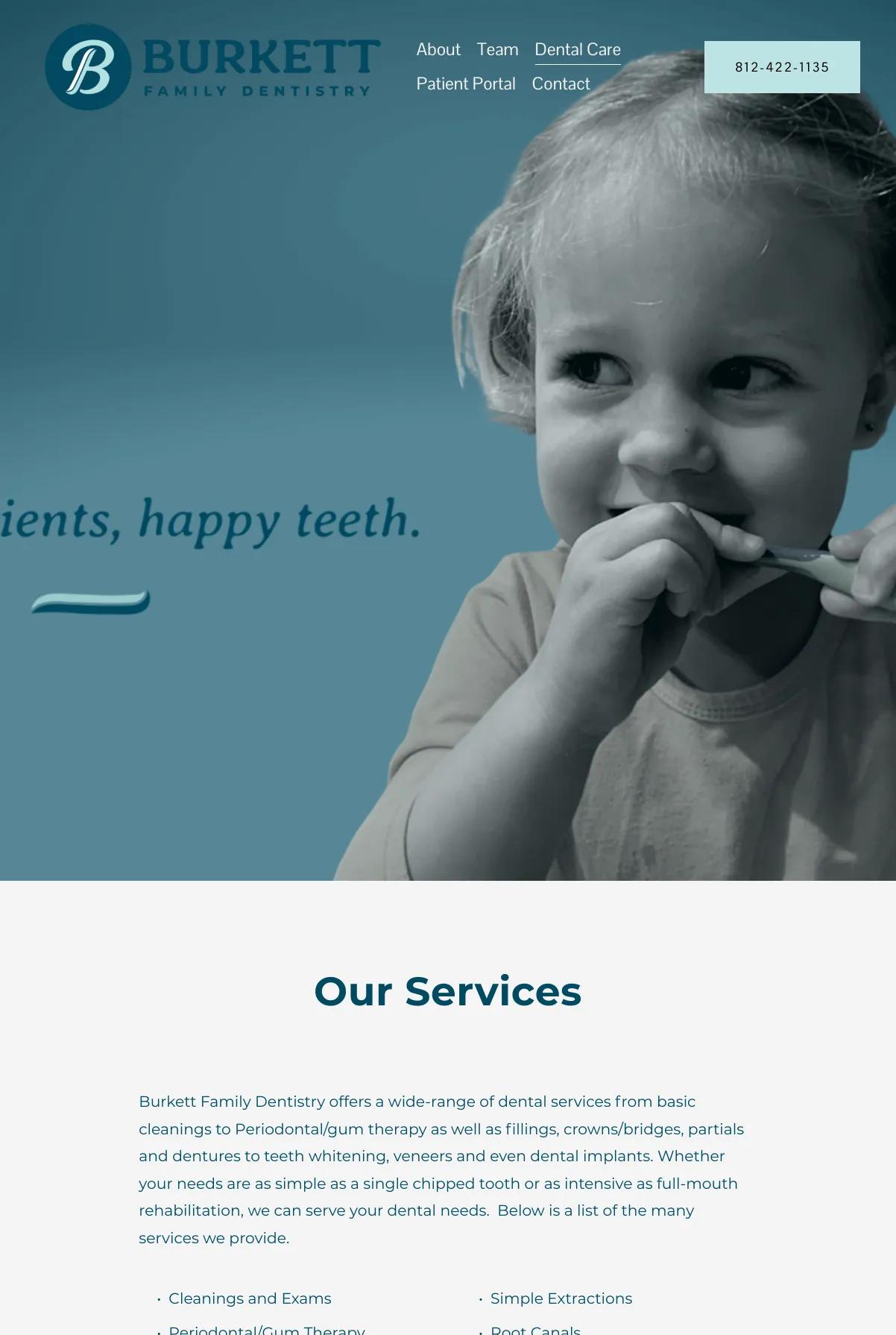 Screenshot 3 of Burkett Family Dentistry (Example Squarespace Dentist Website)