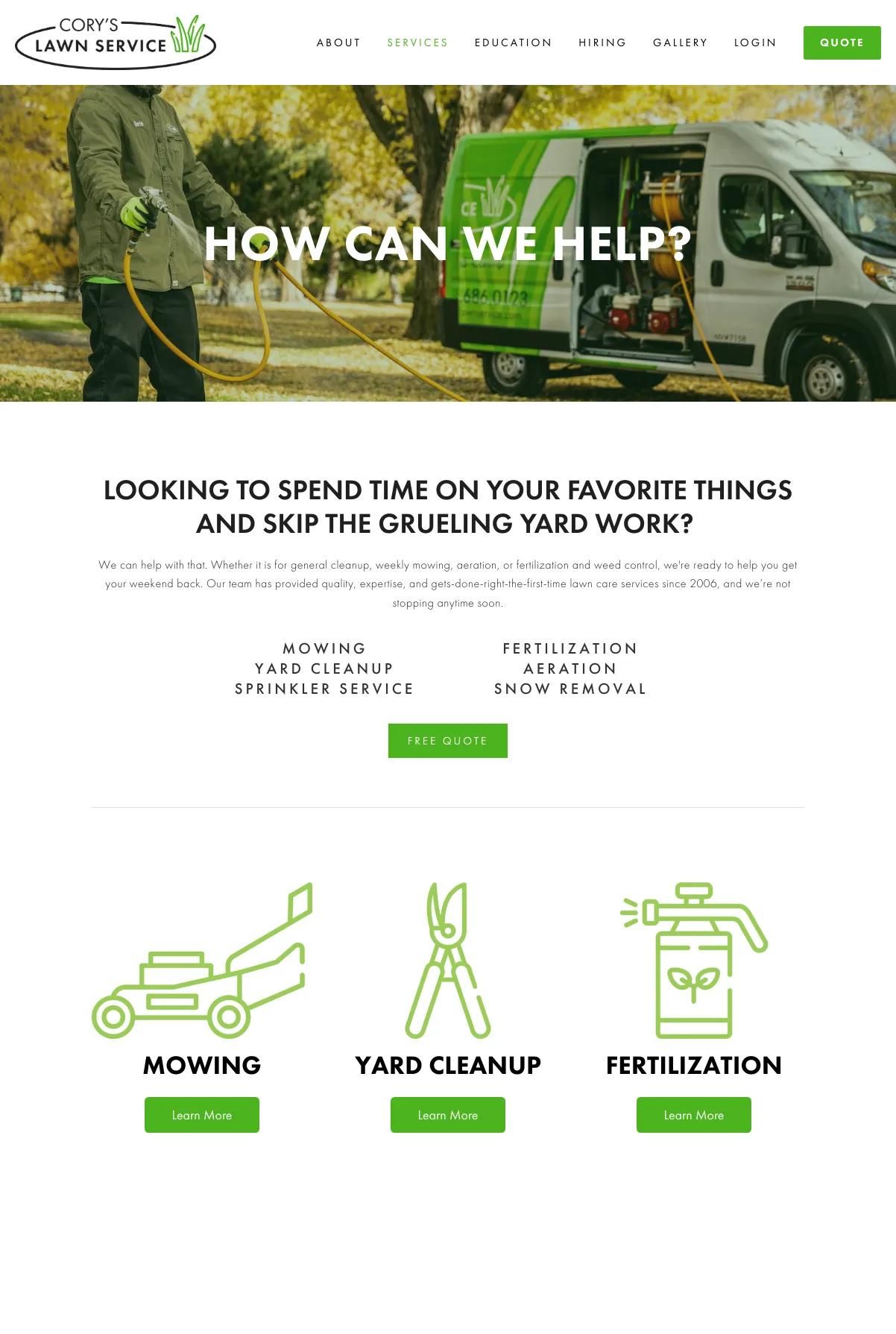 Screenshot 2 of Cory’s Lawn Service (Example Squarespace Lawn Care Website)