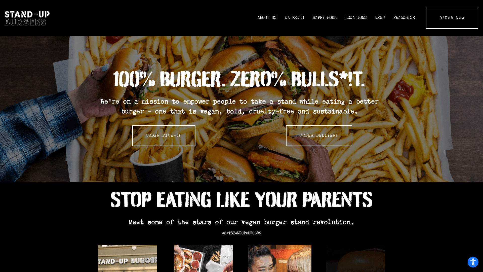 Screenshot of the Stand-Up Burgers website
