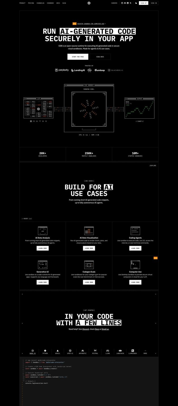 Screenshot 2 of e2b (Example Framer AI and Machine Learning Website)