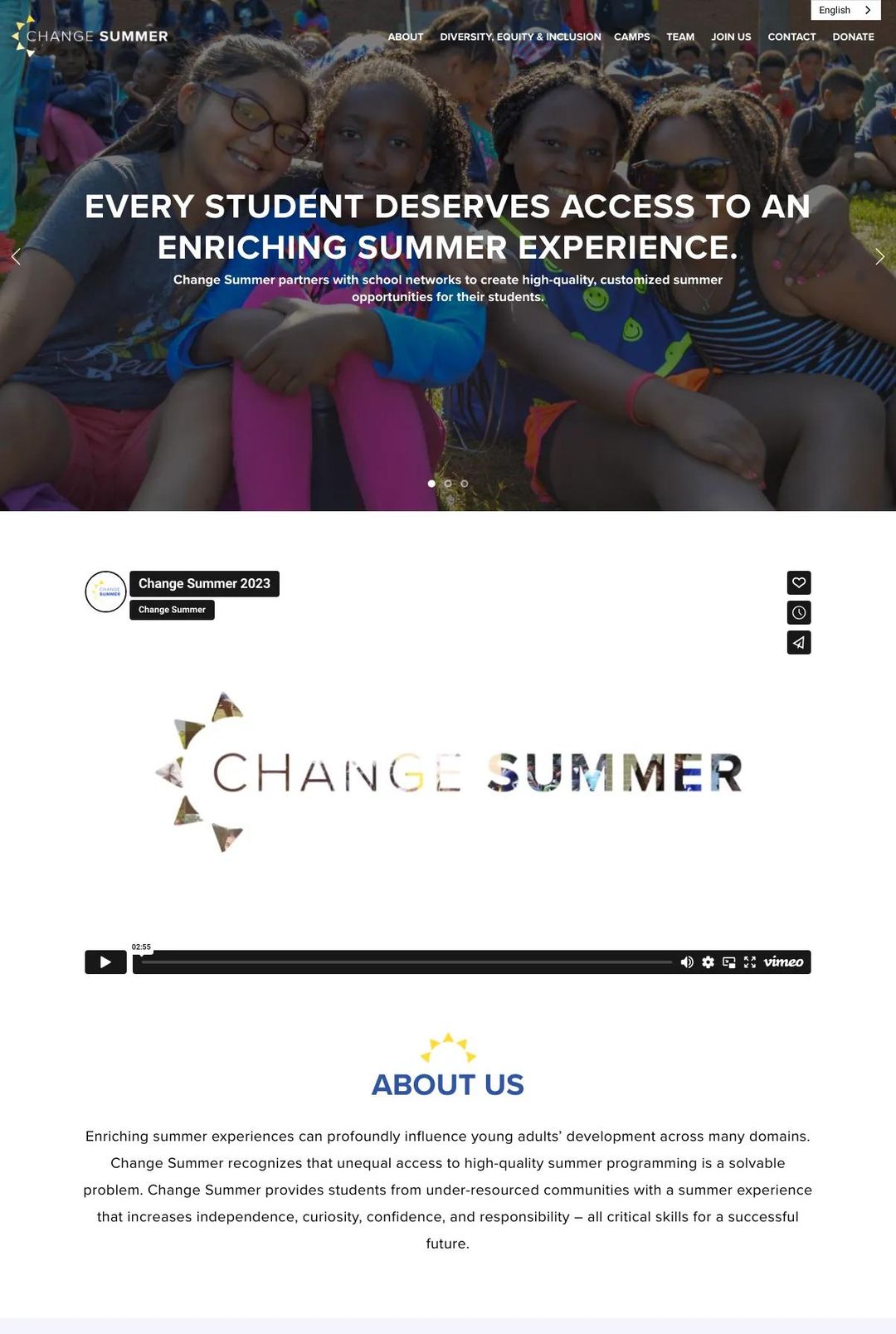 Screenshot 1 of Change Summer (Example Squarespace Nonprofit Website)