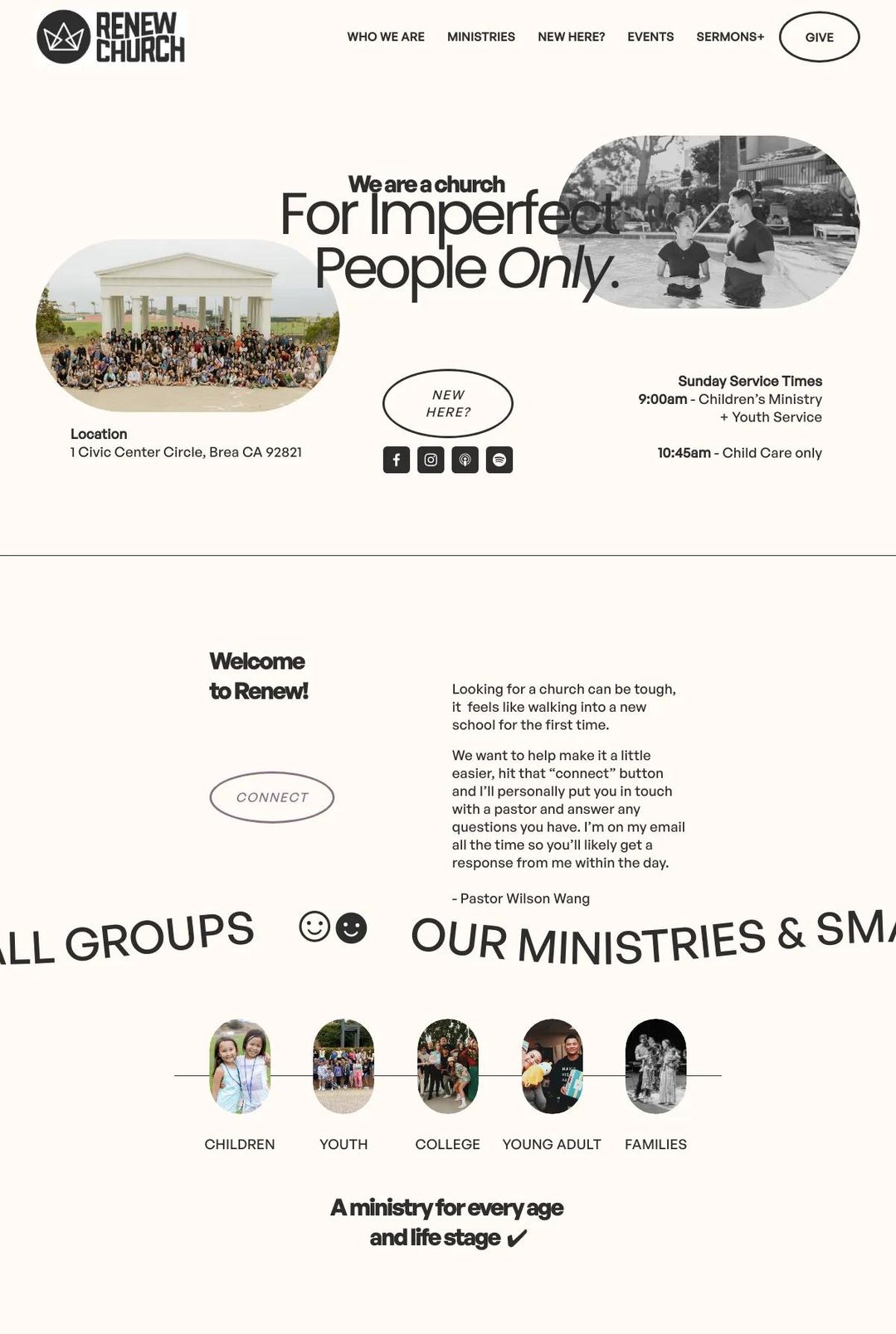 Screenshot 1 of Renew Church OC (Example Squarespace Church Website)