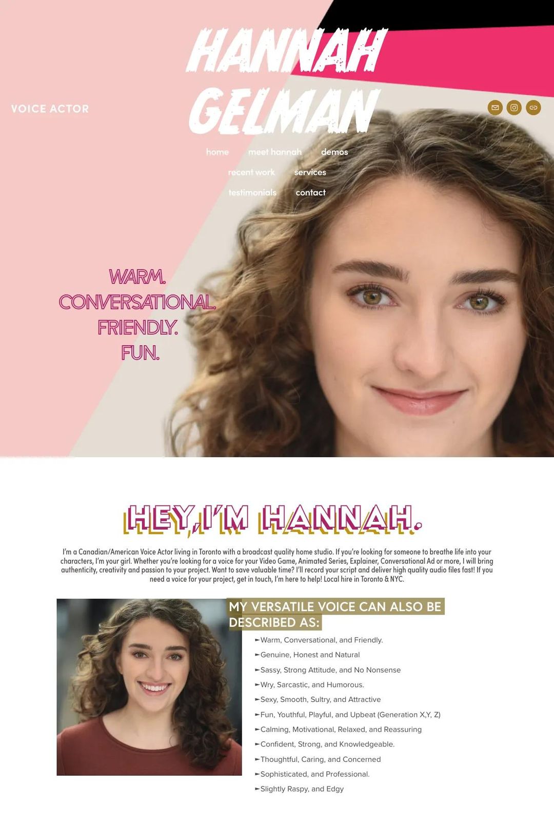 Screenshot 1 of Hannah Gelman (Example Squarespace Actor Website)