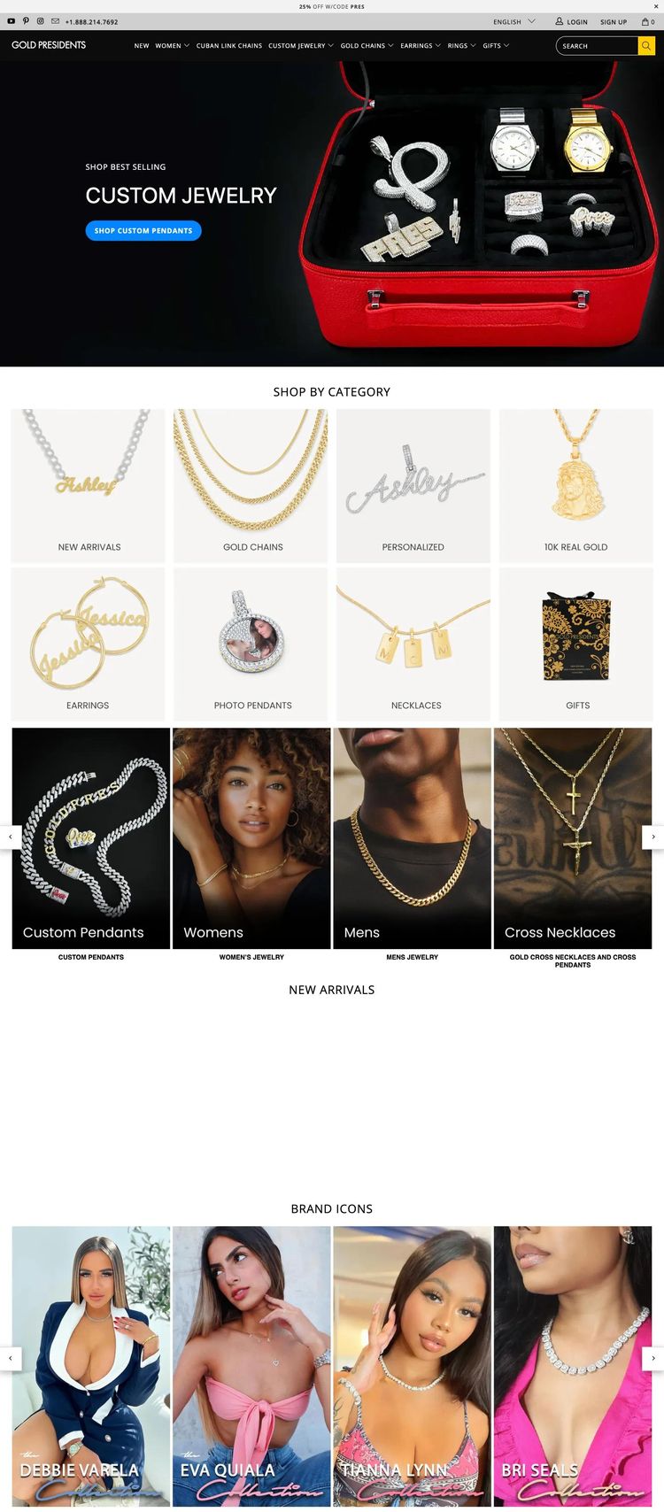 Screenshot 1 of Gold Presidents (Example Shopify Jewelry Website)
