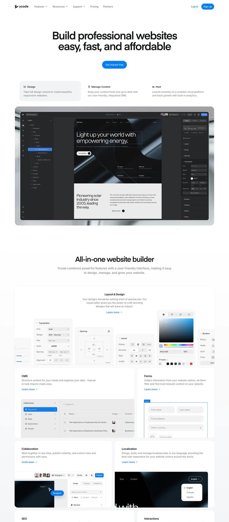 Screenshot 1 of Ycode (Example undefined Software Development Website)