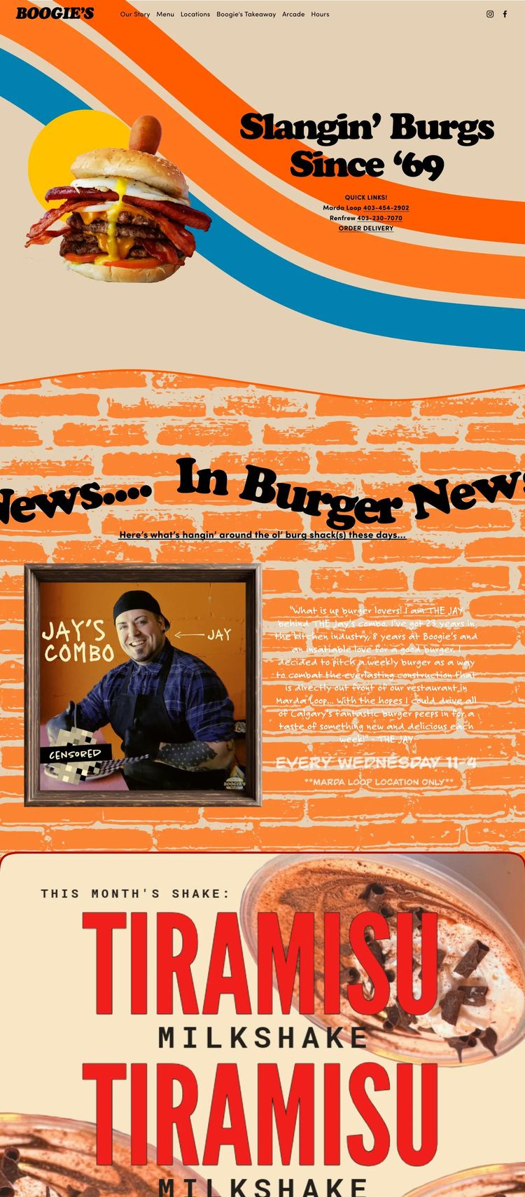 Screenshot 1 of Boogie's Burgers (Example Squarespace Restaurant Website)