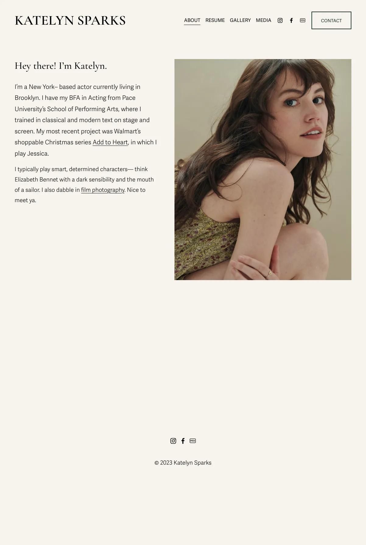 Screenshot 2 of Katelyn Sparks (Example Squarespace Actor Website)