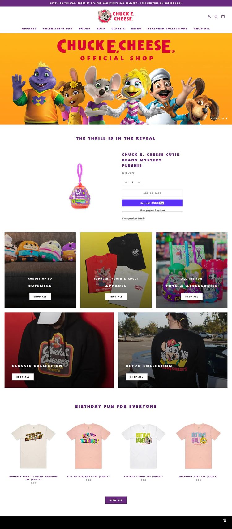 Screenshot 1 of Chuck E. Cheese (Example WordPress Recreation Center Website)