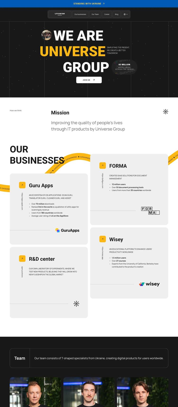 Screenshot 2 of GroupUniverse (Example Framer Software Development Website)