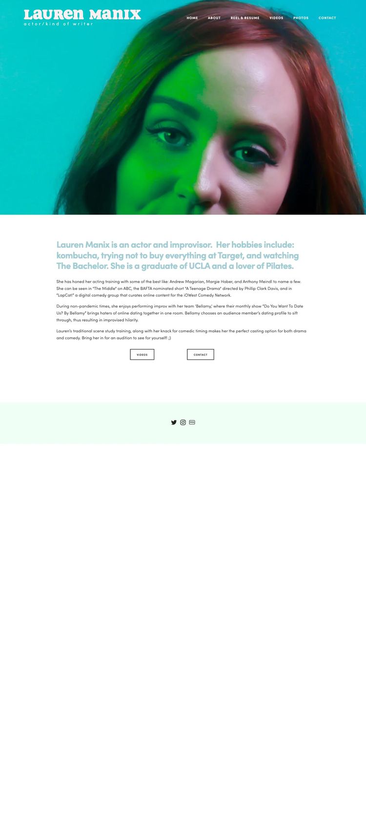 Screenshot 1 of Lauren Manix (Example Squarespace Actor/Performer Website)