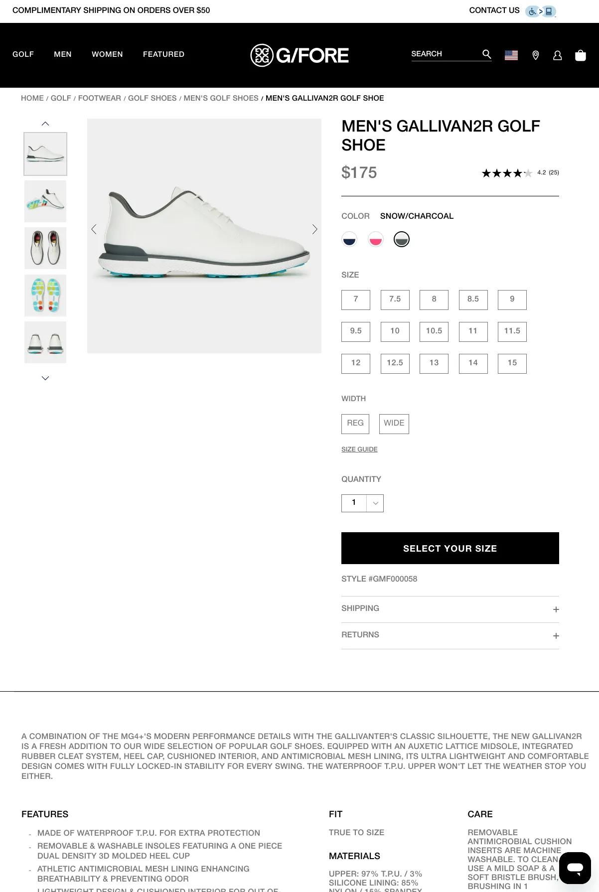 Screenshot 3 of G/FORE (Example Shopify Website)
