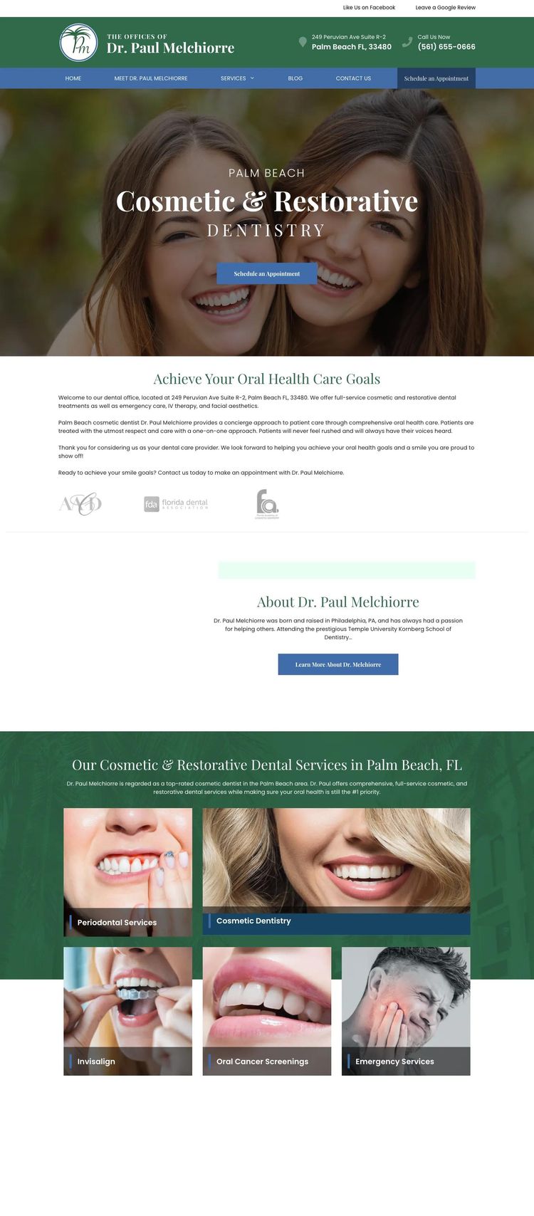 Screenshot 1 of Dr. Paul Melchiorre (Example Squarespace Dentist Website)