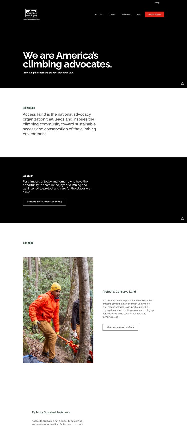 Screenshot 2 of Access Fund (Example Squarespace Nonprofit Organization Website)
