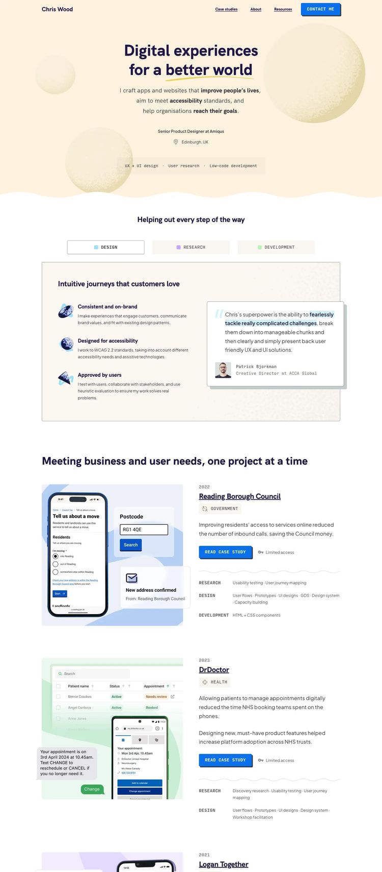 Screenshot 1 of Chris Wood (Example Webstudio Design Portfolio Website)