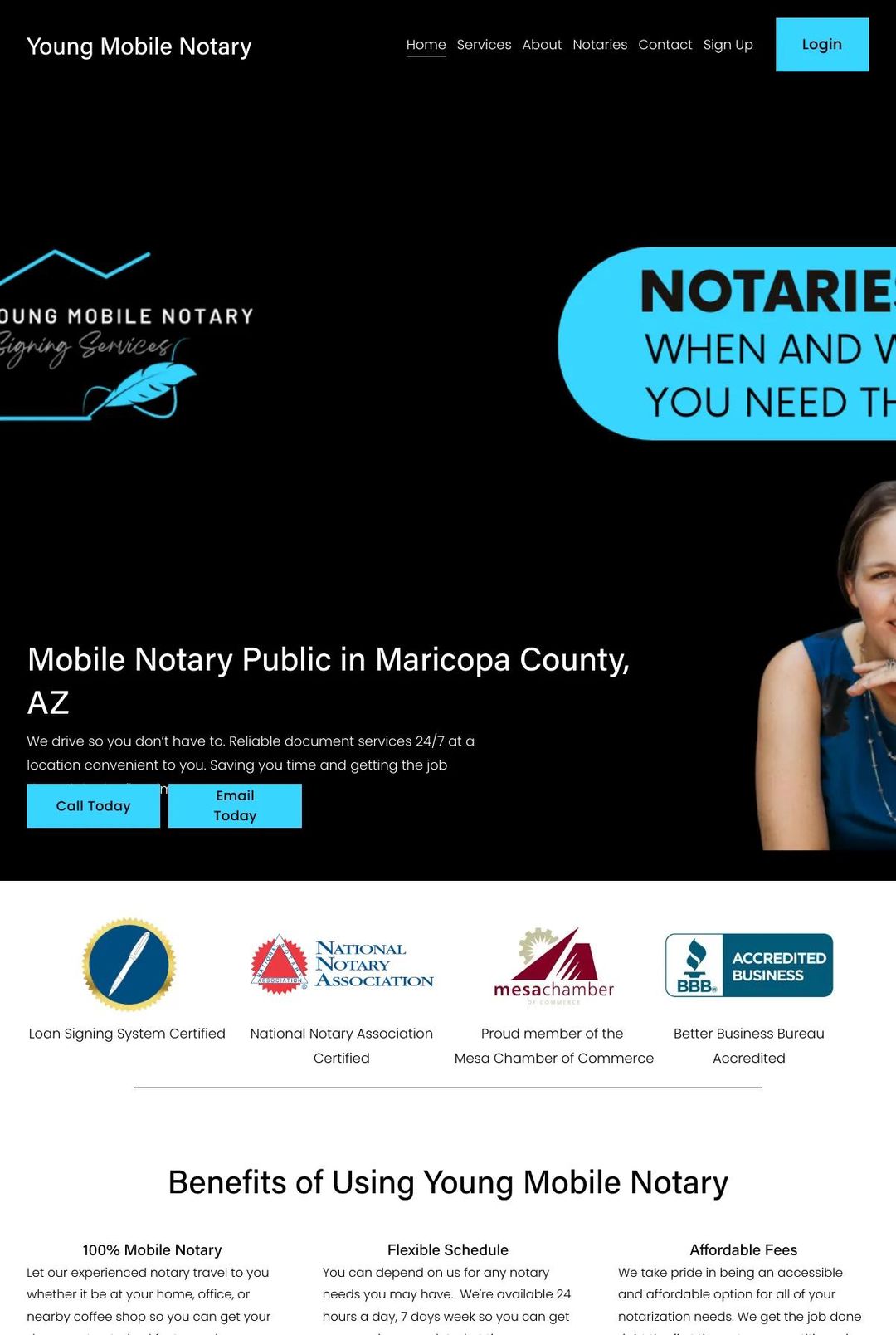 Screenshot 1 of Young Mobile Notary (Example Squarespace Notary Website)