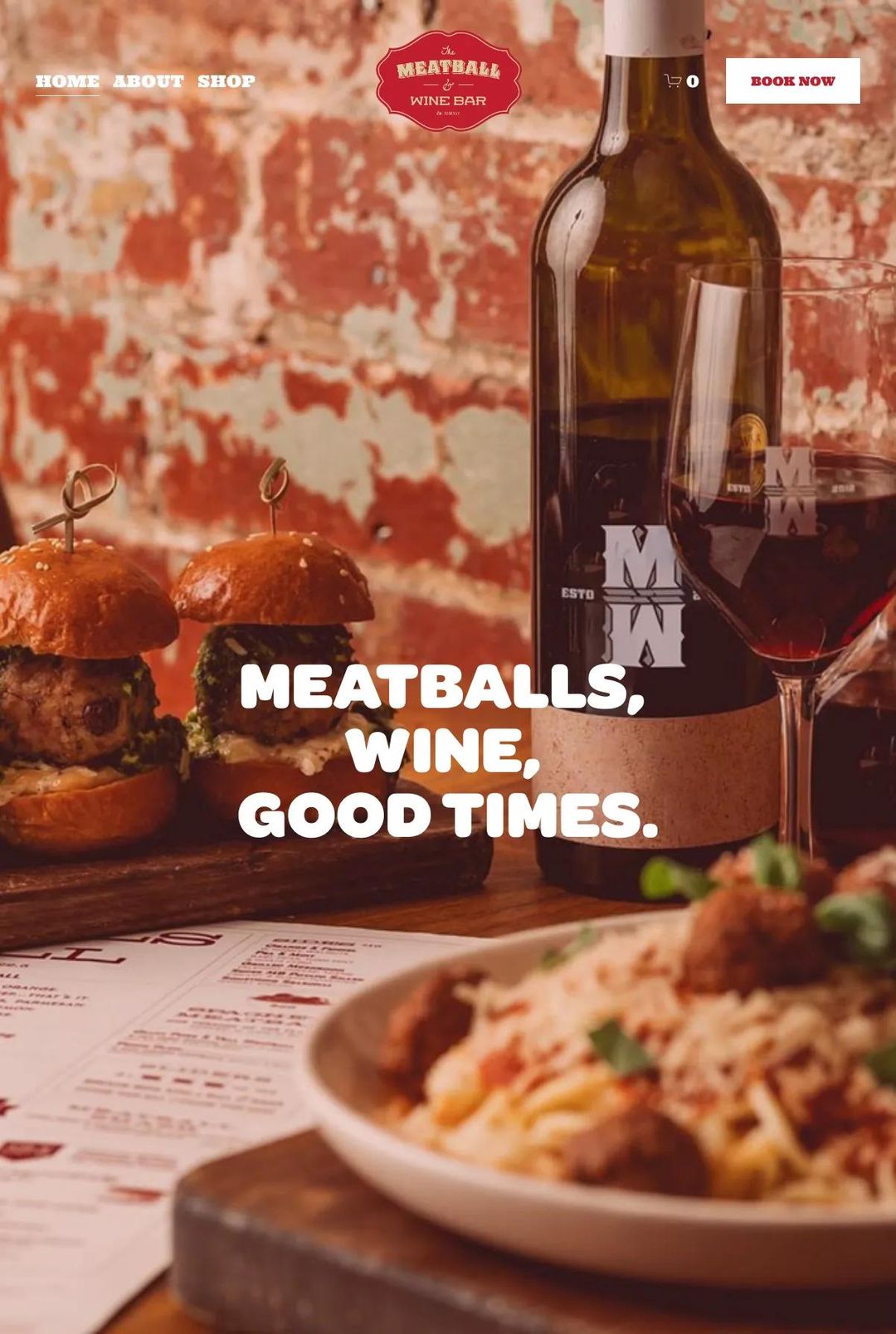 Screenshot 1 of The Meatball & Wine Bar (Example Squarespace Restaurant Website)