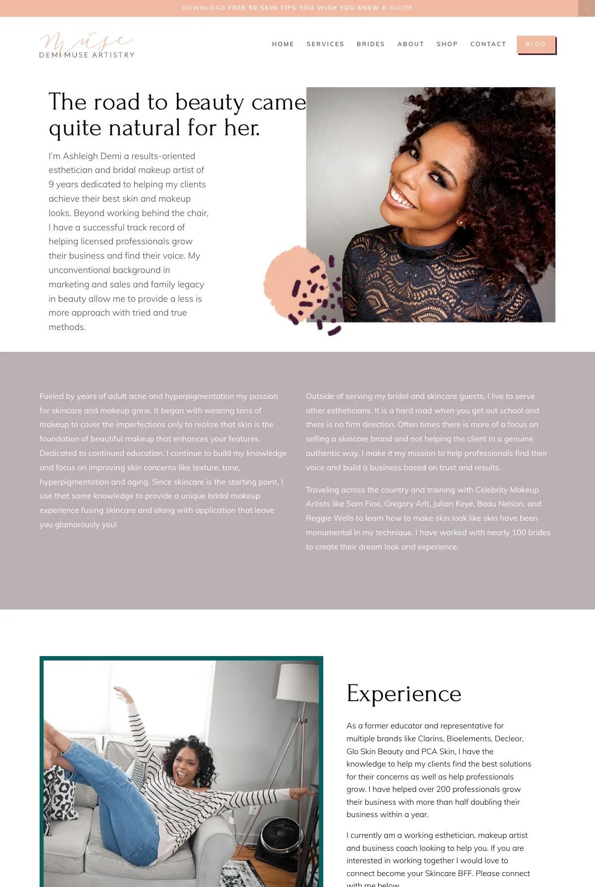 Screenshot 3 of Demi Muse Artistry (Example Squarespace Esthetician Website)