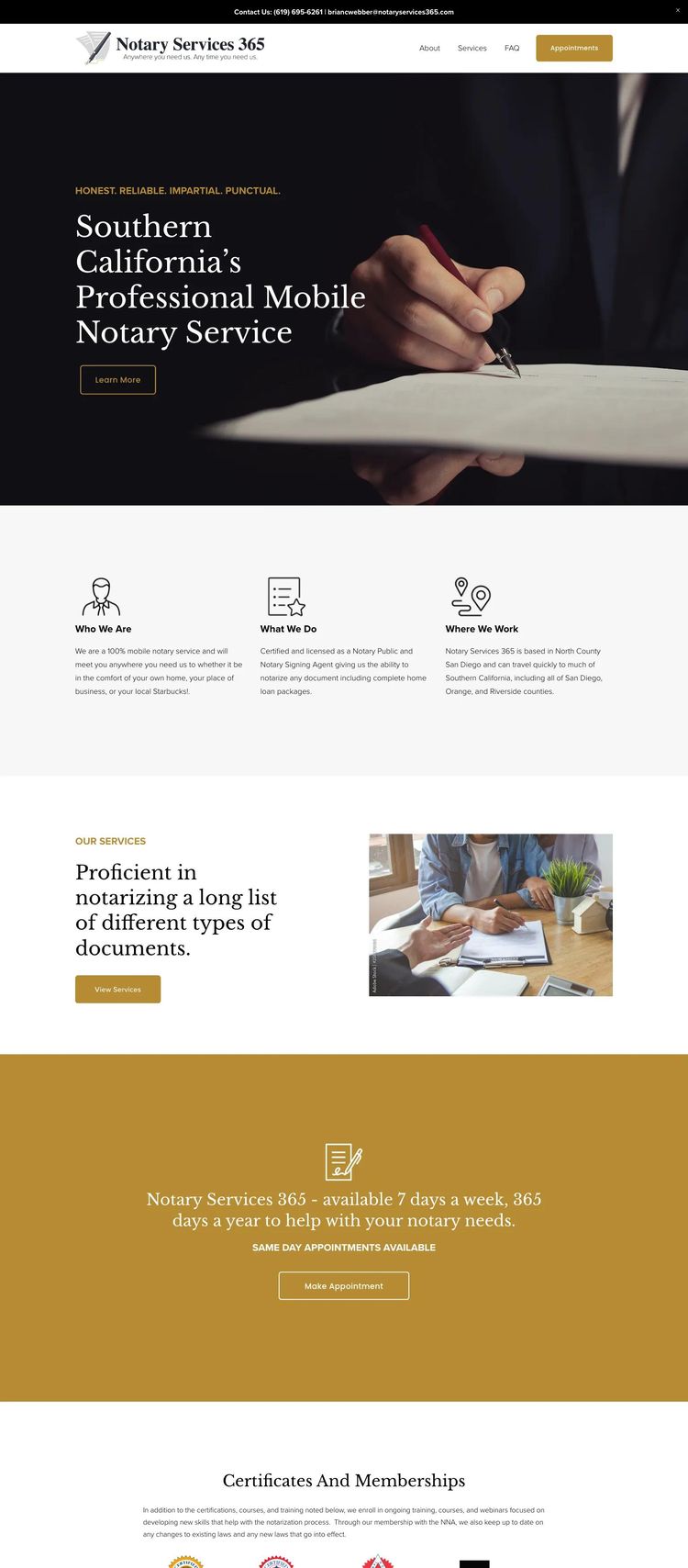 Screenshot 1 of Notary Services 365 (Example Squarespace Notary Website)