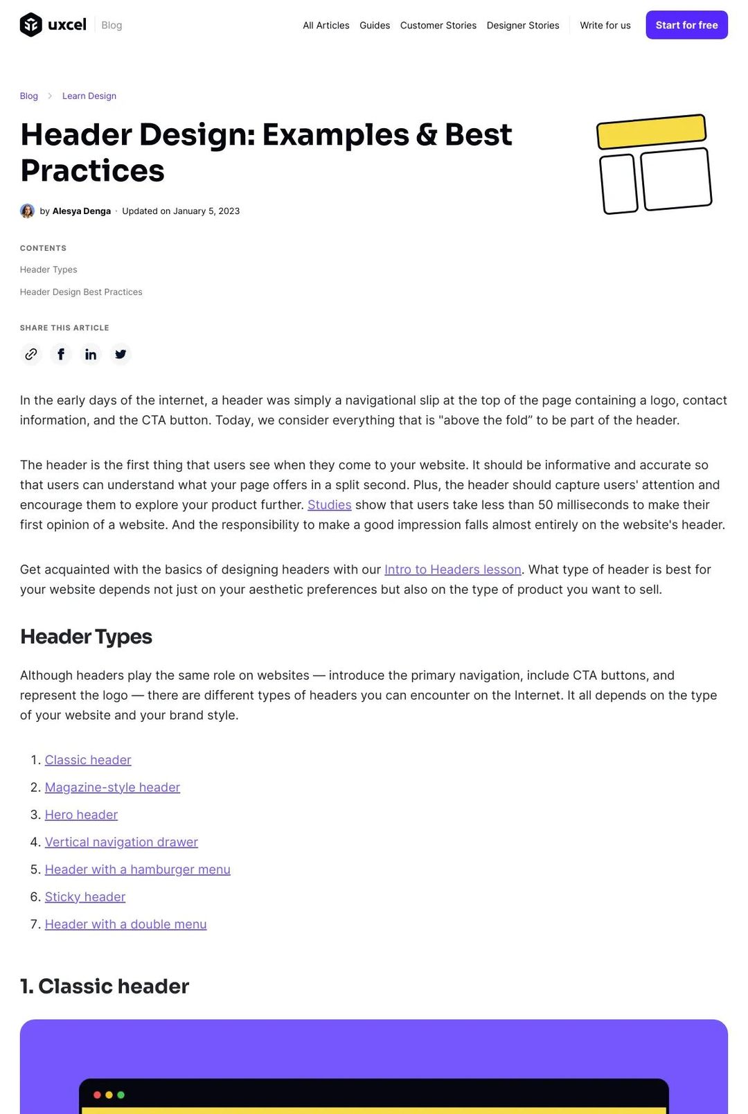 Screenshot 1 of Uxcel (Example Webflow Blog Website)