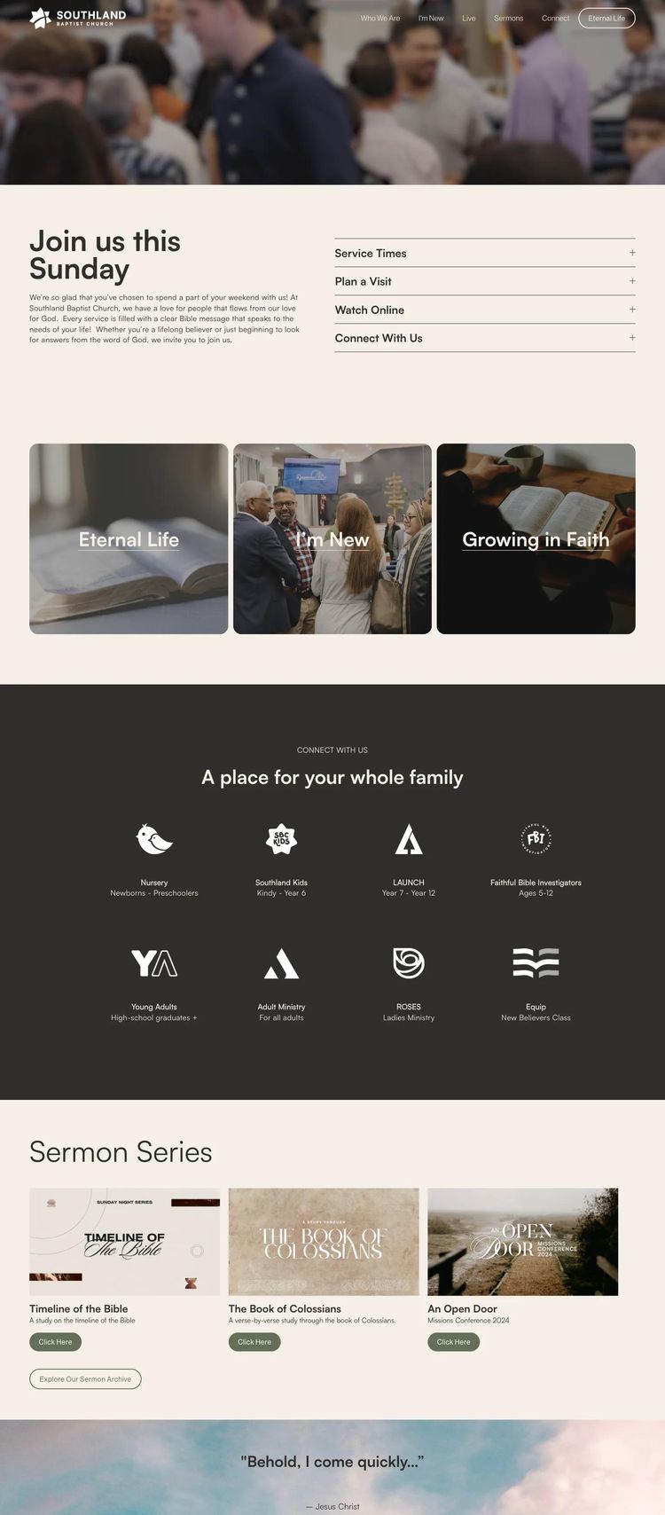 Screenshot 2 of Southland Baptist Church (Example Squarespace Church/Religious Organization Website)
