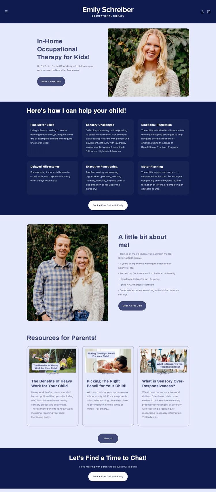 Screenshot 2 of Emily OT (Example Shopify Health and Wellness Website)