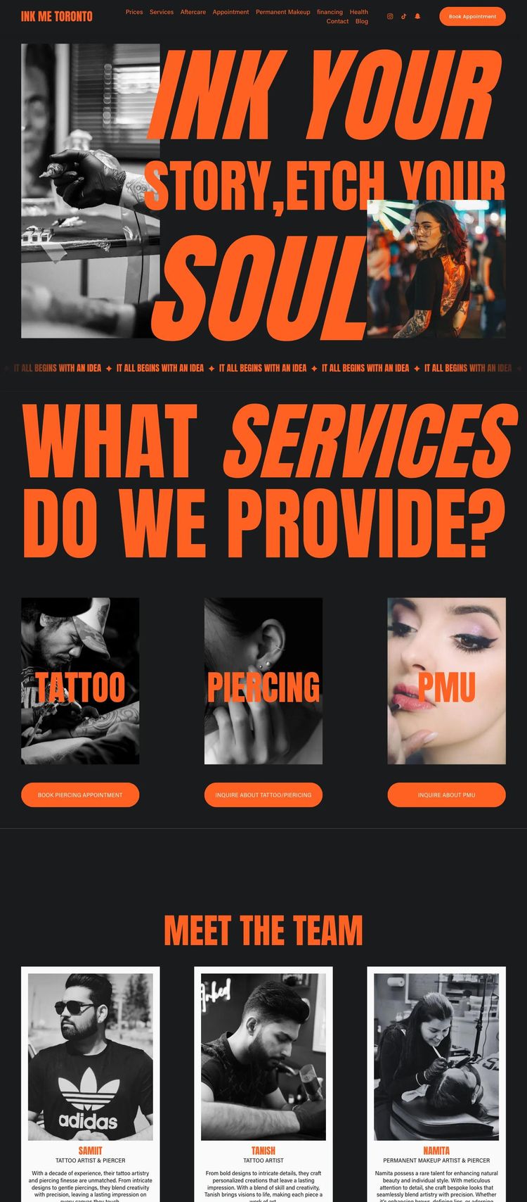 Screenshot 2 of Ink Me Toronto (Example Squarespace Tattoo Artist/Studio Website)