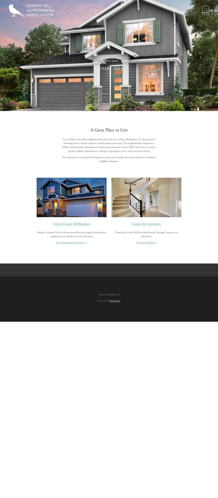 Screenshot 1 of Canary Hill HOA (Example Squarespace HOA Management Website)