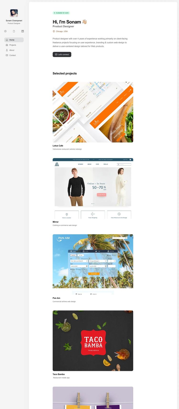 Screenshot 1 of Sonam Champaneri (Example Webstudio Design Agency/Studio Website)